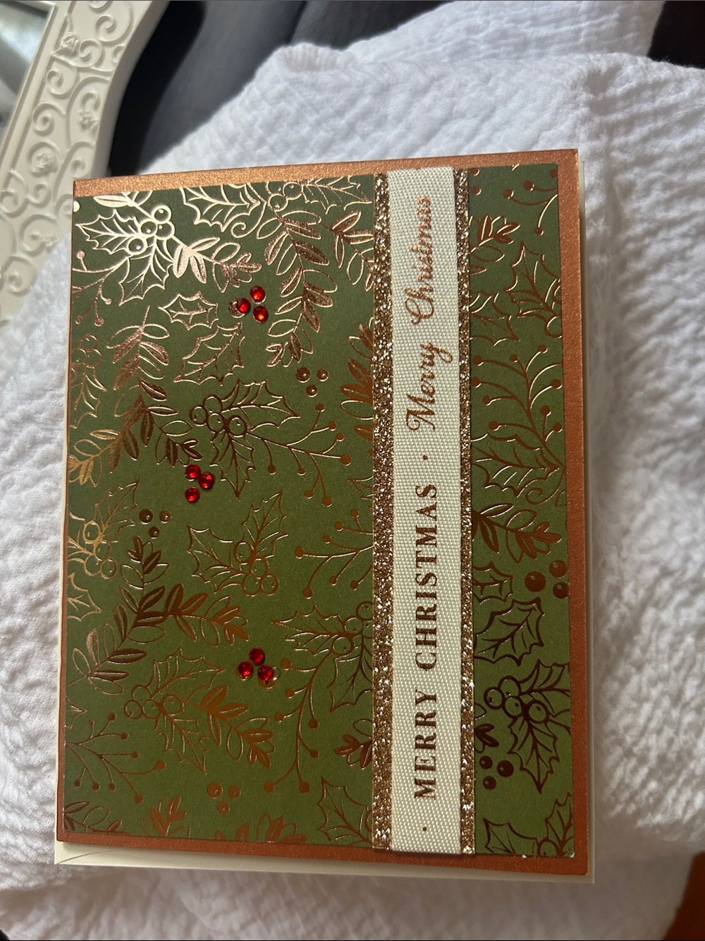 Handcrafted Embellished 'Merry Christmas' (5) Green (1) Blue cards.